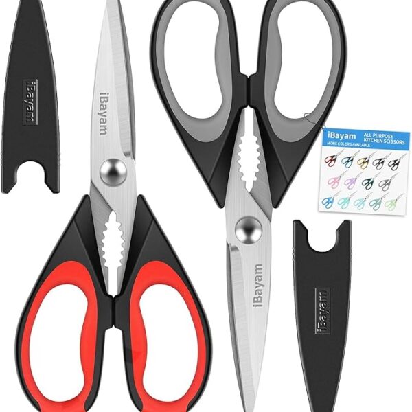 iBayam Kitchen Scissors All Purpose Heavy Duty, Kitchen Utensils Set, Stainless Steel Cooking Utensils Gadgets, Meat Poultry Food Shears Dishwasher Safe Utility Tools Home Gift, with Protective Sheath