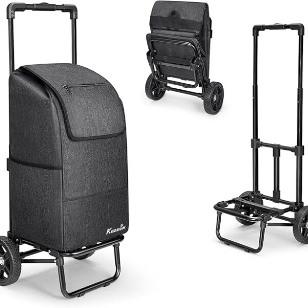 KEDSUM 2 in 1 Shopping Cart for Groceries, 330 lbs Grocery Cart on Wheels, Foldable Utility Carts with Wheels, Load-Bearing Hand Truck with Black Waterproof Bag for Shopping, Camping, Laundry, Garden