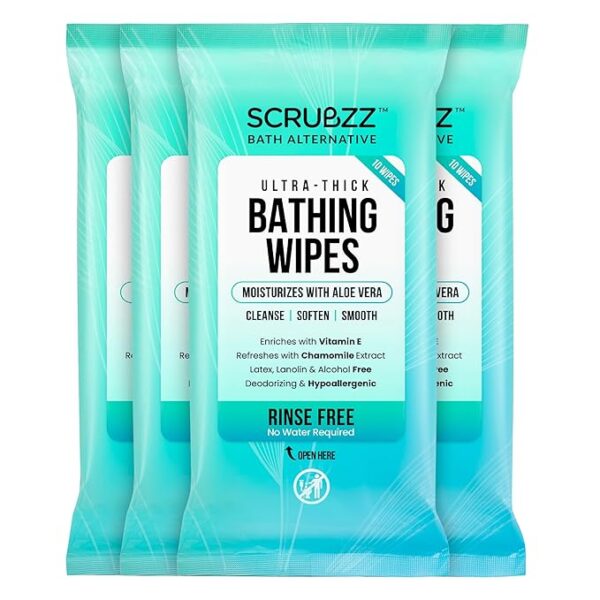 Extra Large Bath Wipes for Adults Bathing No Rinse - 40 Disposable Body Cleansing Wipes for Men, Women & Elderly - Great for Gym, Camping, Post Surgery - Shower Wipes