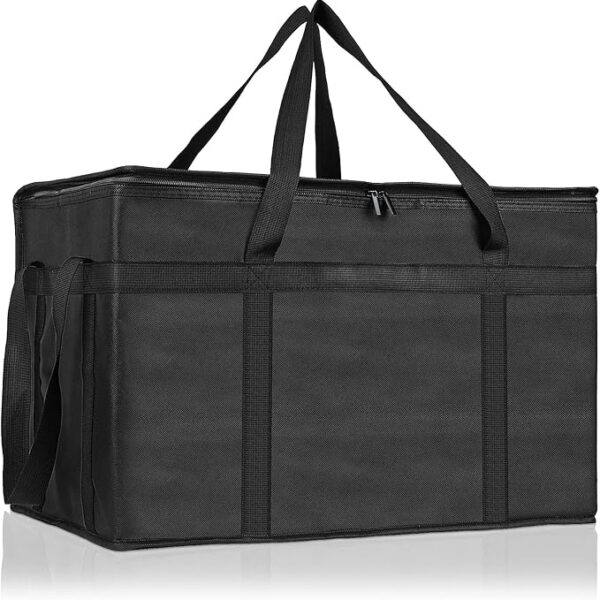 PEASUG Insulated Bags for Food Delivery, XXXL Pizza Delivery Bags for Large Capacity Cooler Bag Keep Food Warm for Grocery Shopping and Catering, Foldable, Heavy-Duty (Black)