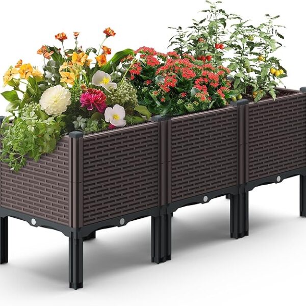 47x15x19in Raised Garden Beds Outdoor, Polypropylene Elevated Planter Boxes Outdoor for Vegetables, Flowers, Herbs, Garden Box with Drain Outlet, Heat and Frost Resistance Planters, 330lb Capacity